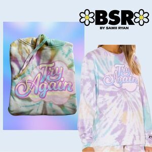 New! BSR By Samii Ryan ‘Try Again’ Pastel Tie Dye Oversized Hoodie Sweatshirt